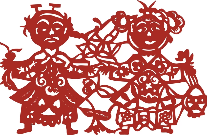 中国风中式传统喜庆民俗人物动物窗花剪纸插画边框AI矢量PNG素材【2561】